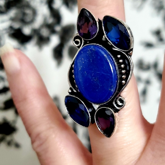 New Lapis Lazuli, Iolite and Amethyst 925 Silver Ring. - Picture 5 of 8